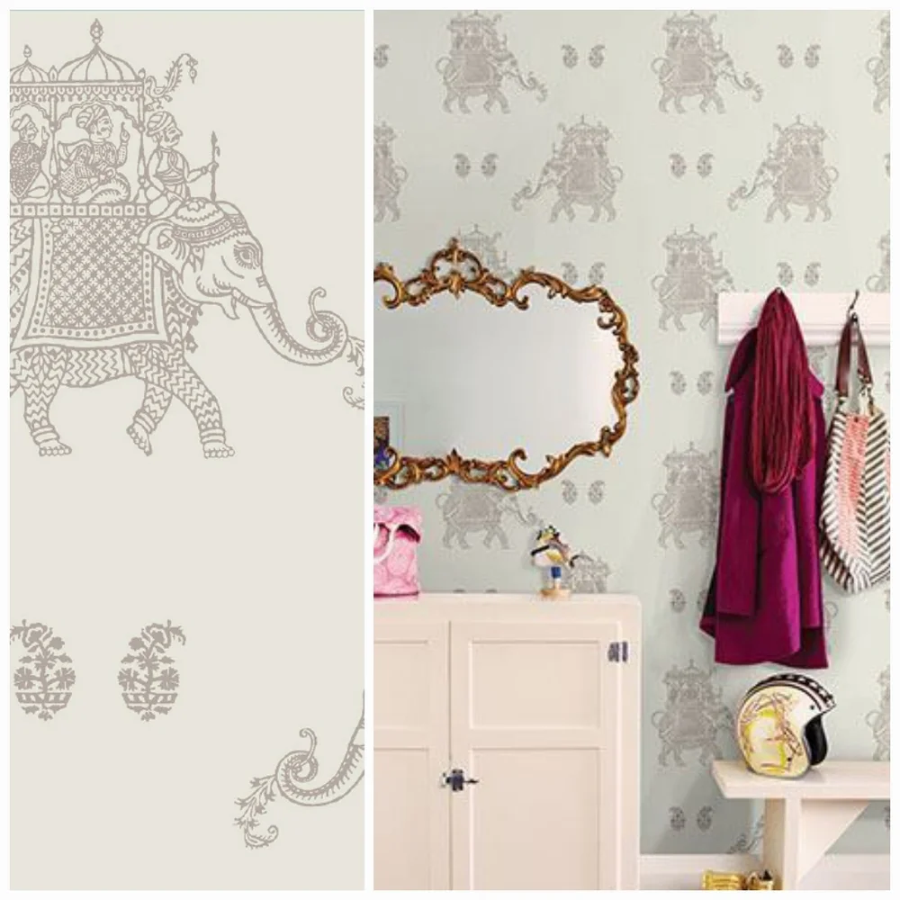 Wallpaper Ophelia Grey Elephant - boho